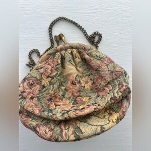 Vintage French Floral Tapestry Clutch with Chain
